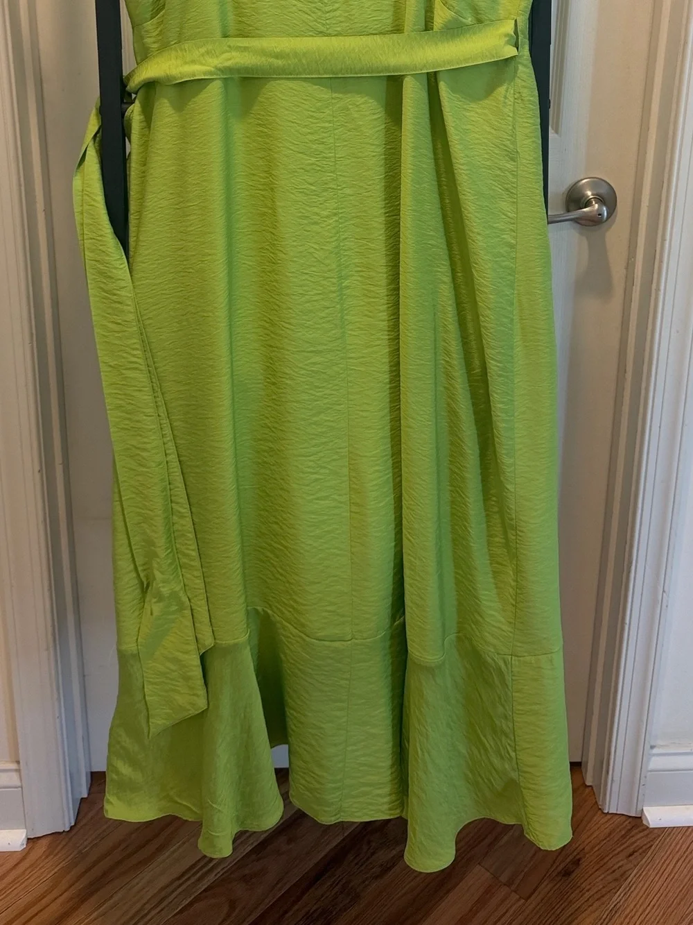Lime Green Wrap Dress with Ruffle Side Tie Beach Vacation Dress Wedding Guess - Picture 13 of 16